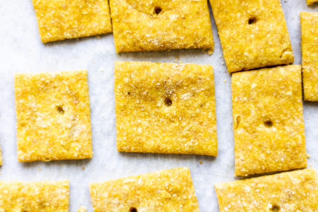 square cheese cracker close up