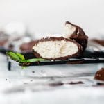 chocolate peppermint patty candy with a mint leaf