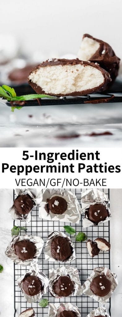 Refreshingly minty, York-Inspired Peppermint Patties take less than 30 minutes to make and are full just 5 healthy ingredients. No-bake, vegan, gluten-free, and so satisfying. #york #peppermint #patty #coconut #candy #vegan#vegandessert #healthydessert #nobake #glutenfree