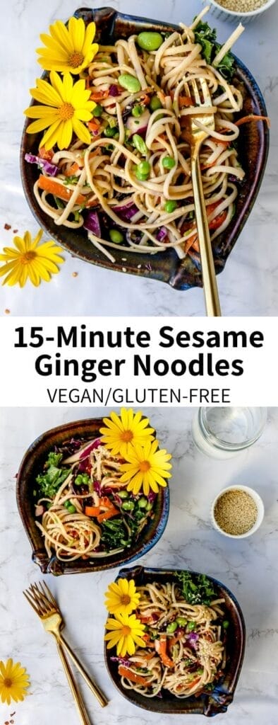 15-Minute Sesame Ginger Noodles are ready in a flash and full of flavor! Inspired by takeout, this is an ideal quick dinner that's full of nourishing ingredients. Totally customizable as well, they'll be a new favorite!