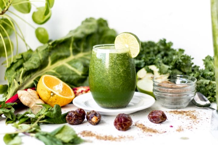 table of green smoothie with vegetables