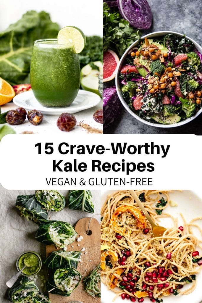 Kale is such a versatile ingredient, and today we're celebrating that with 15 easy kale recipes you'll crave! With green smoothies, kale salads, kale chips, and more. Vegan and gluten-free! #vegan #glutenfree #kale #easy #healthy #recipes #greens #kalechips #kalesalad #salad #plantbased