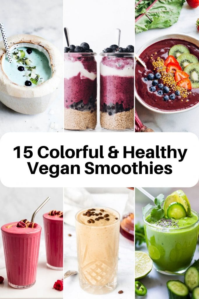 Start your day the delicious way with one of these 15 healthy smoothies! Full of nutritious ingredients and protein, these tasty drinks will keep you satisfied and hydrated. All plant-based and ready in minutes! The whole family will love these easy smoothies. #smoothie #breakfast #healthy #snack #lowsugar #healthysmoothie #drink #vegan #plantbased #colorful #shake #easyrecipe #easybreakfast #mealprep
