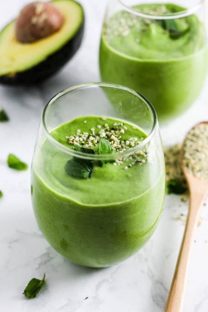 healthy green smoothie in glass