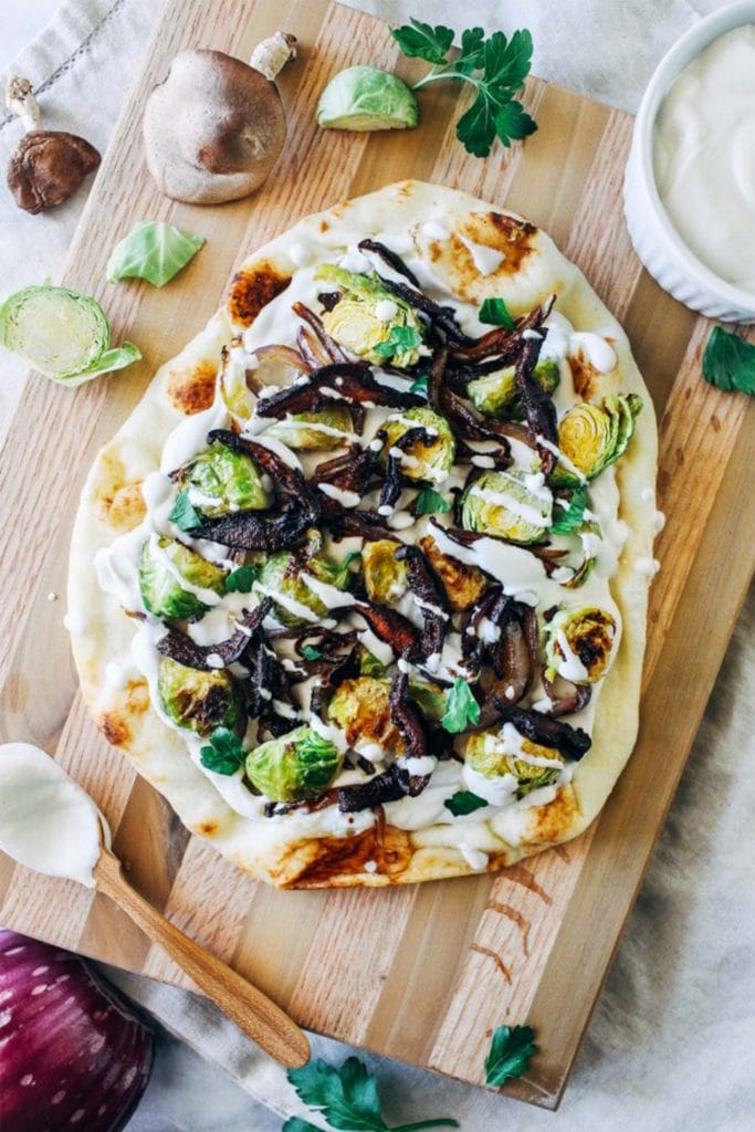 white pizza with brussels sprouts