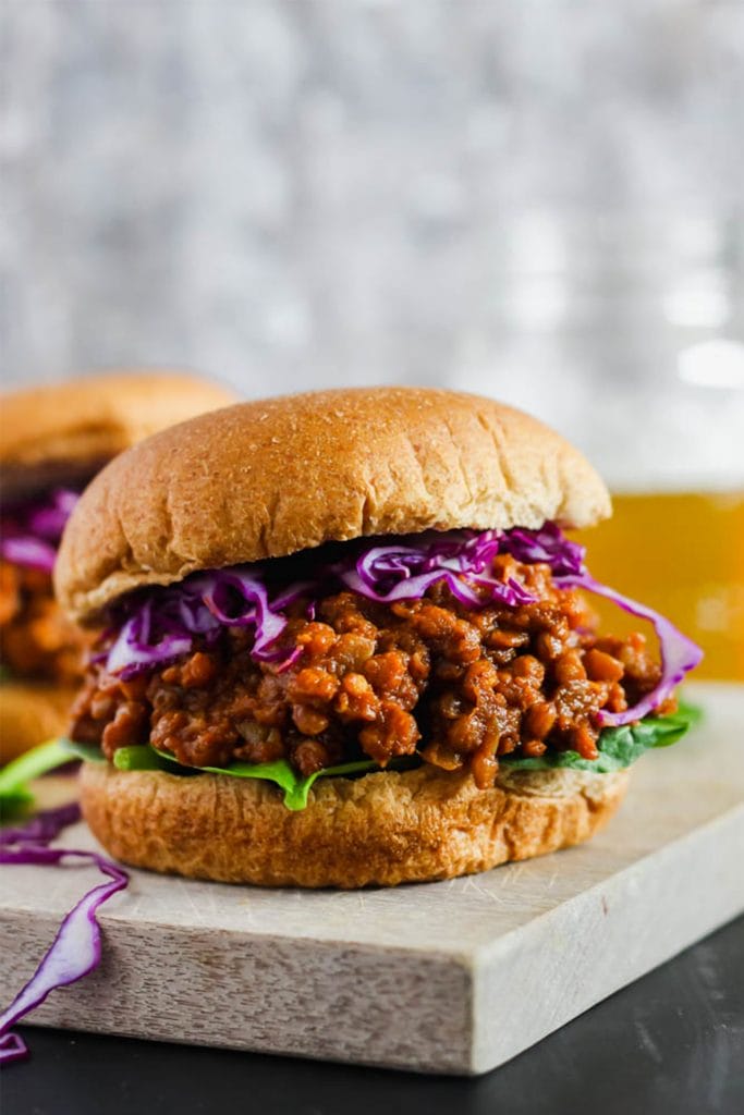 vegan sloppy joe with red cabbage on tray