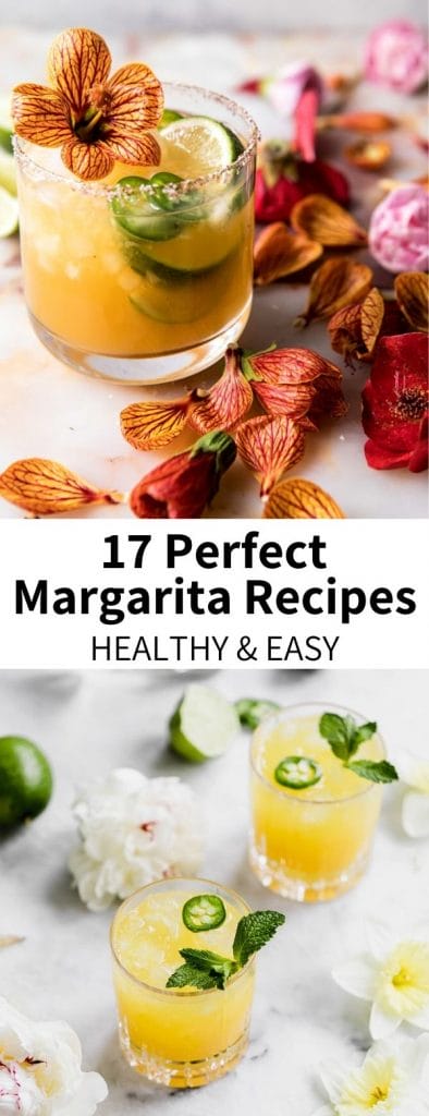 Looking for a new cocktail recipe? Try one of these BEST Margarita Recipes! Full of color and flavor, these healthier cocktails will be a hit at any gathering, large or small. Spicy, fruity, gingery + MORE, with non-alcoholic options included!