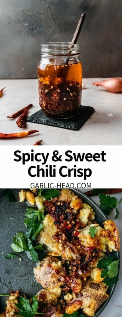 Homemade Chili Crisp will be your new favorite topping! Seriously, this crispy/spicy/sweet chili oil is the perfect addition to salads, potatoes, pasta, ice cream, and more. Even better than the Trader Joe's variation, this condiment is easy to make, impossible to resist, it keeps for a month in the fridge!