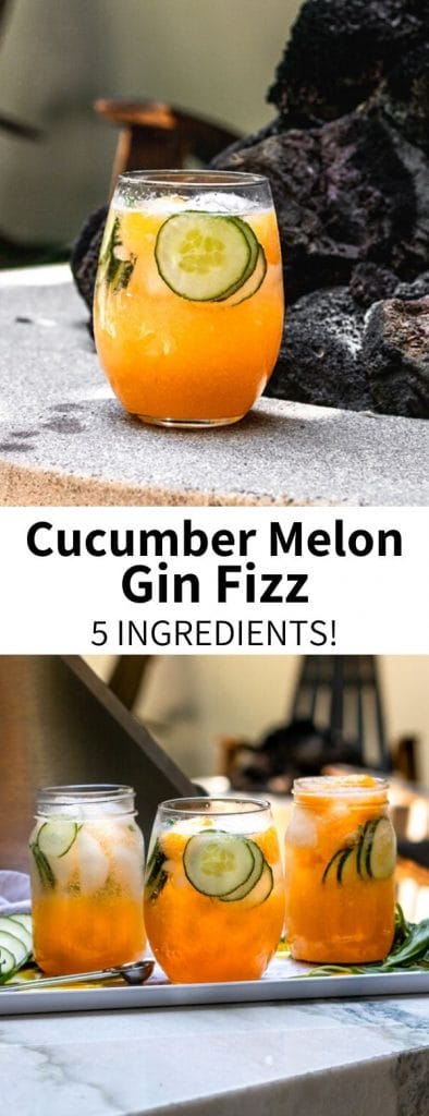 long pin image for pinterest of Cucumber Melon Gin Fizz