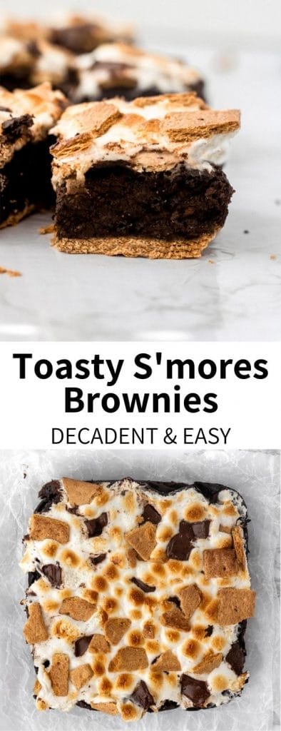 Vegan S'mores Brownies are a decadent treat with a healthy substitute you'd never guess. A graham cracker crust topped with dark chocolate brownies coated with toasty marshmallows make this dessert irresistible, and just like a classic campfire treat!