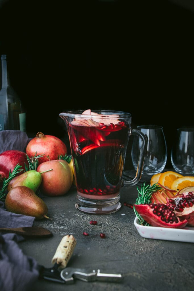 glass pitcher of red wine sangria