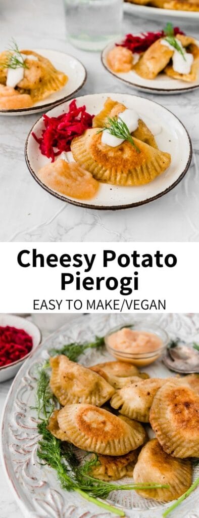 These Vegan Pierogi are the definition of comfort food! They're boiled and pan-fried dumplings wrapped around a cheesy potato filling and perfectly satisfying. They work well as a part appetizer or celebratory dish!