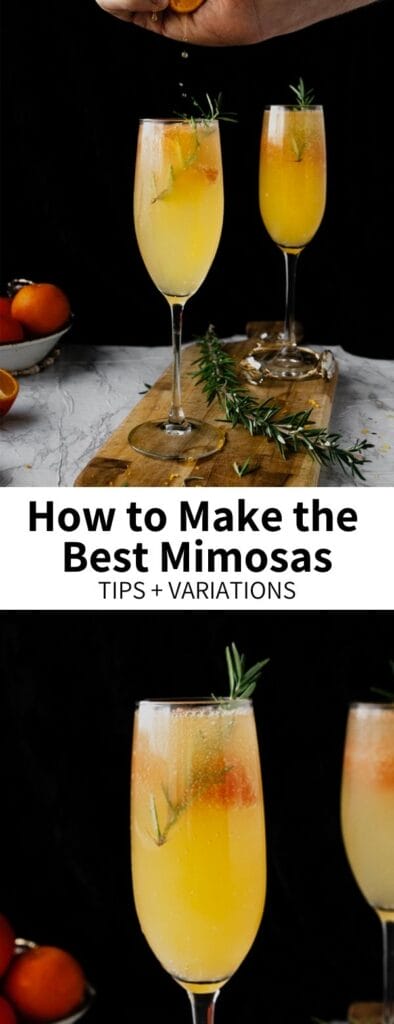 Learn how to make Mimosas, an ideal brunch cocktail option that's infinitely customizable! This recipe shows the perfect wine to juice ratio for mimosas and details some top tips and fun variations. A classic cocktail recipe with virgin options included!