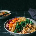 bowl of vegan sesame ginger noodles with vegetables