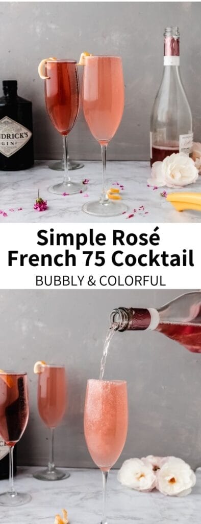 This Sparkling RosÃ© French 75 Cocktail Recipe is colorful and easy to make! A twist on a traditional drink recipe, this replaces champagne with sparkling pink wine for a light and pretty beverage with minimal ingredients.Â 