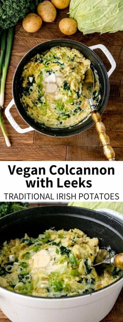 This Vegan Colcannon is a twist on the traditional Irish recipe for mashed potatoes and cabbage. This recipe uses leeks, savoy cabbage, and kale for a hearty comfort food that's easy to make and customize.Â 