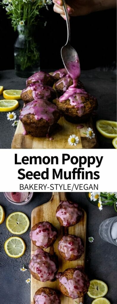 Bakery-Style Vegan Lemon Poppy Seed Muffins are a breeze to make and ready in 30 minutes! Full of zesty lemon flavor and crunchy poppy seeds, this healthy snack will transport you straight to springtime. Topped with a sweet lemon glaze, they're perfect for brunch or Mother's Day!Â  Gluten-free option listed as well.