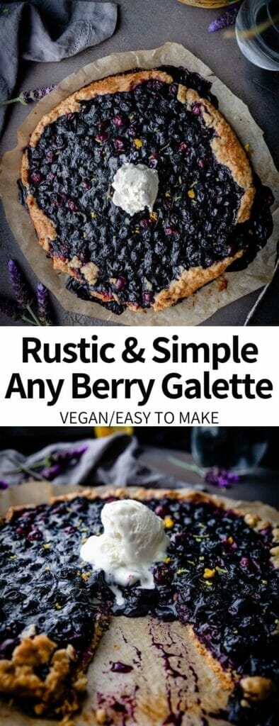 This flexible recipe for a flaky berry galette works with any kind of berry! With the BEST flaky pie crust, we're using fresh fruit for a rustic-inspired dessert that is perfect for a spring or summer table. Easy to make with simple ingredients, totally dairy-free and vegan!Â 