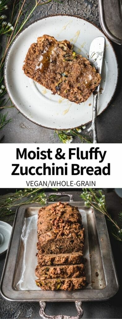 This Plant-Based Zucchini Bread Recipe is a simple snack that's perfect for using up fresh squash! Minimal prep time is required for this easy quick bread, making it perfect for midweek snacking or a healthy breakfast. Customizable and whole grain!