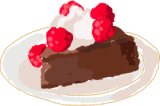 Illustration of chocolate cake with raspberries