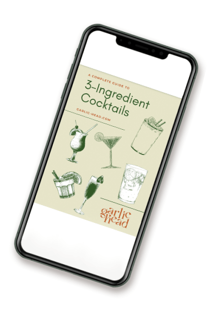 iPhone X displaying Garlic Head's "3-Ingredients Cocktails" e-Book