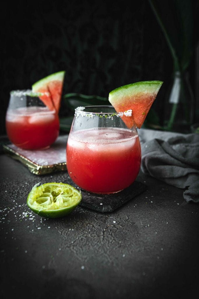 salted watermelon margarita in a short glass