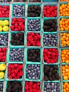 overhead grid of mixed berries